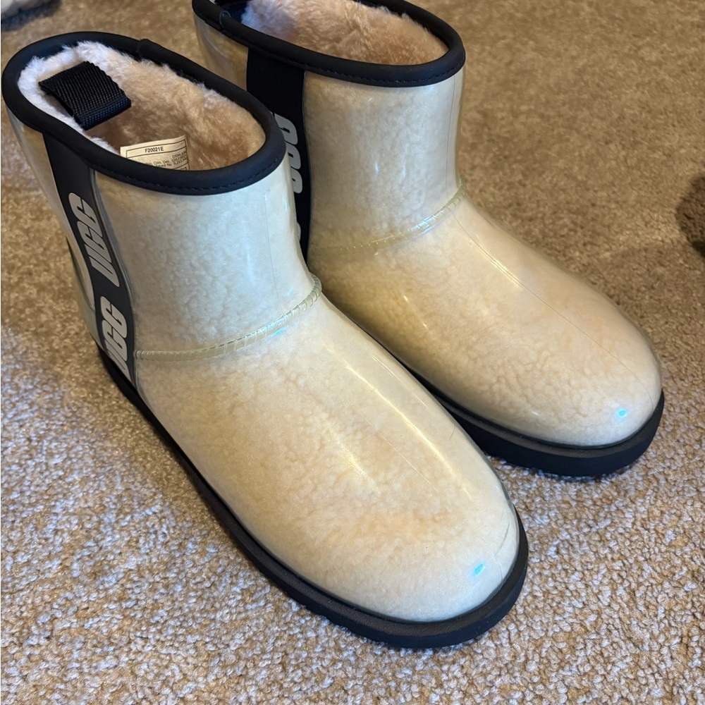 UGG Women's Cream Shearling Waterproof Winter Boots with Black Trim